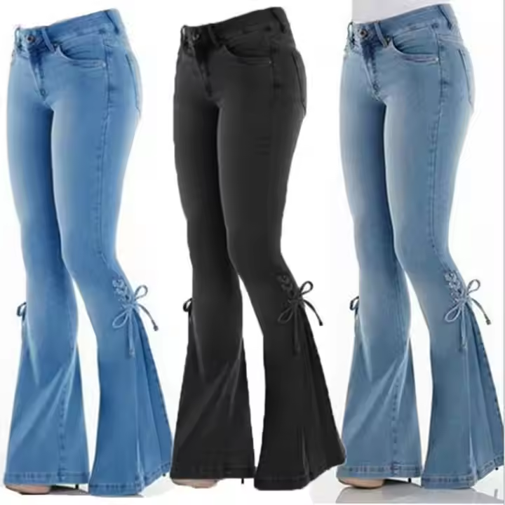 Women’S Blue Denim Jeans New Arrivals Fashion Denim Flare Pants Skinny Leg Women High Bell Bottoms Jeans