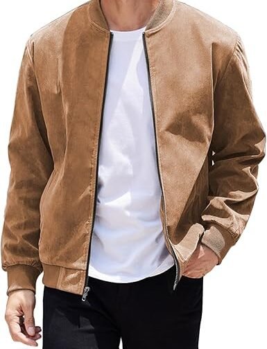 COOFANDY Men's Casual Varsity Jacket Light Tan