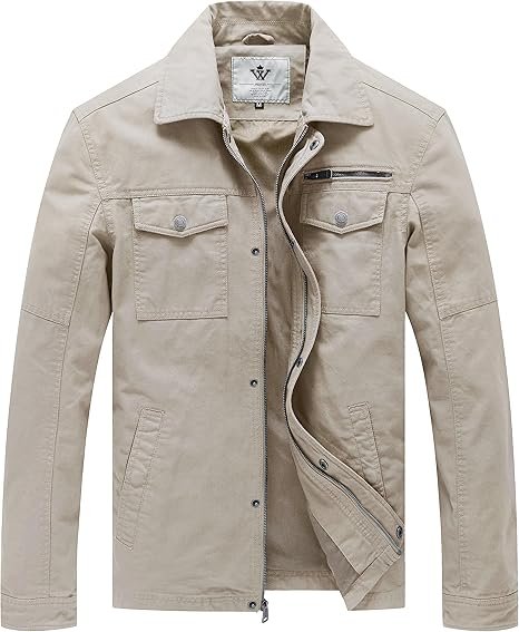 WenVen Men's Casual Canvas Cotton Military Lapel Jacket Desert Sand