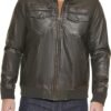 Levi's Mens Faux Leather Aviator Bomber Jacket Dark Brown-Sherpa Lined