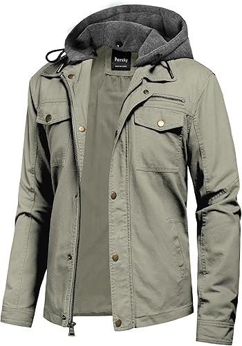 Pursky Men's Canvas Cotton Military Casual Field Jacket Light Olive