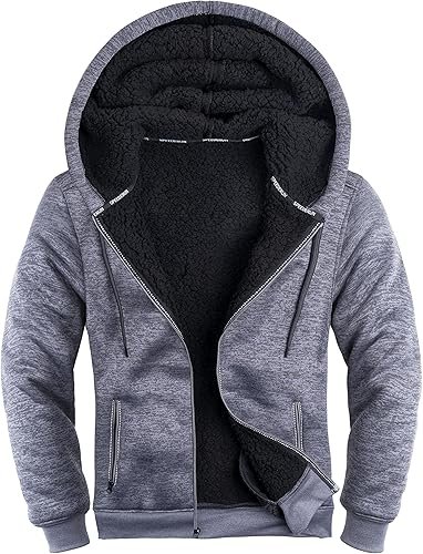 Sweatshirt Fleece Sherpa Lined Warm Jacket Charcoal Heather Grey