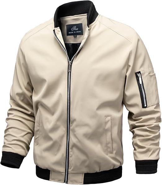 TLZC Men's Lightweight Bomber Jacket Khaiki