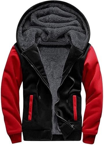 ZITY Men's Zip Up Hoodie Heavyweight Winter Sweatshirt Fleece Sherpa Lined Warm Jacket Black/Red